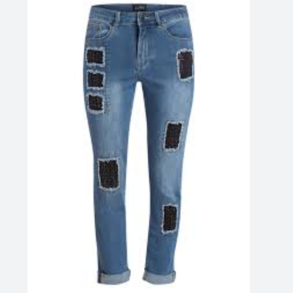 Joseph Ribkoff Blue Cropped Jeans with Black Accents